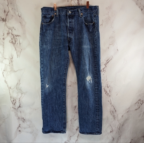 Vintage Levis Jeans Mens 36 X 30 501 XX Y2K Denim Rigid Button Fly Distressed - Picture 1 of 13